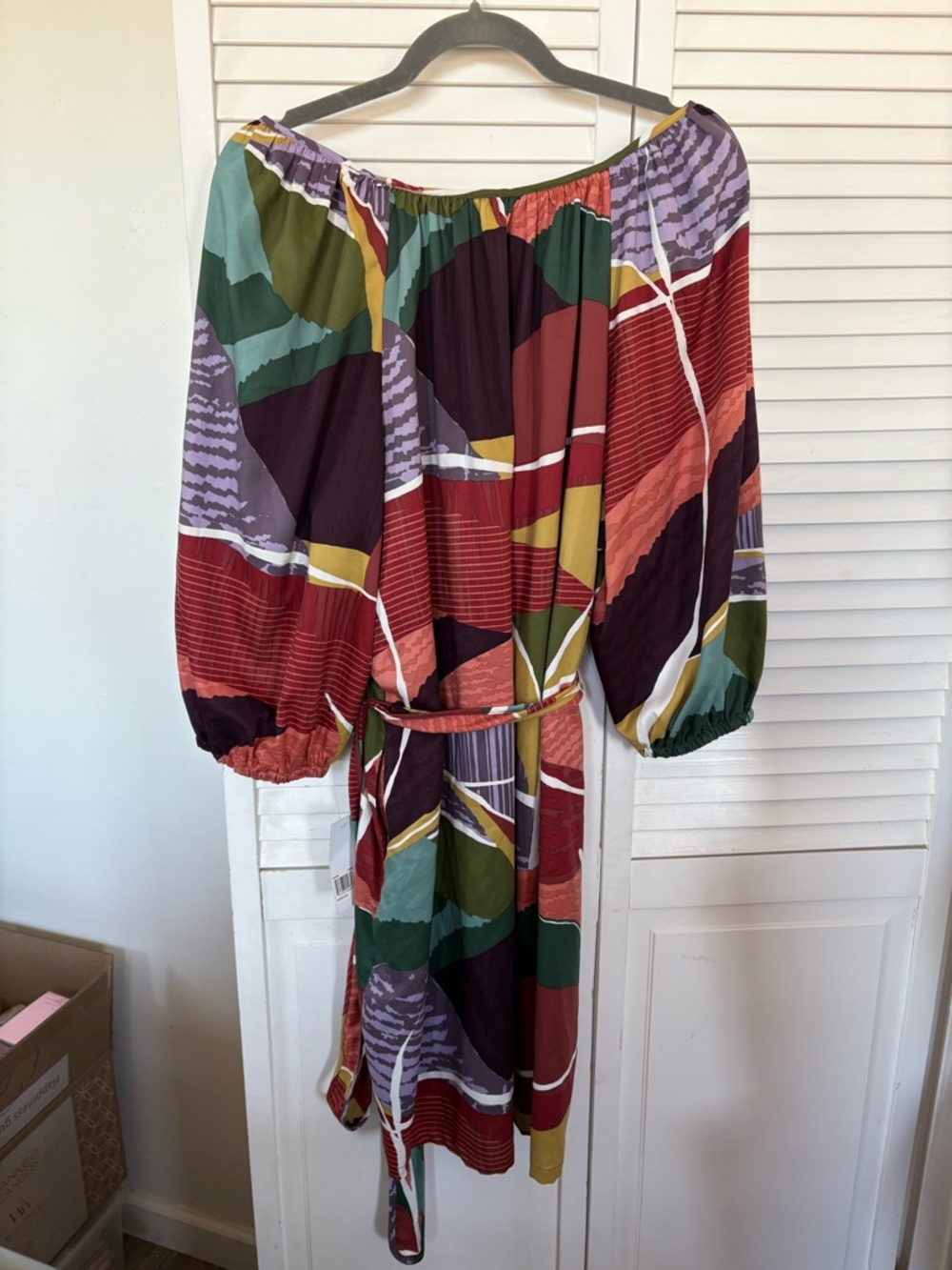 Donna Morgan Multicolor Abstract Print Off-Shoulder Dress